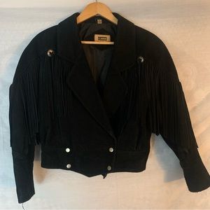 Vintage G4000 Black Fringe Festival Western 100% Leather Cropped Jacket